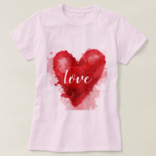 Love slogan Red watercolor heart valentine T-Shirt