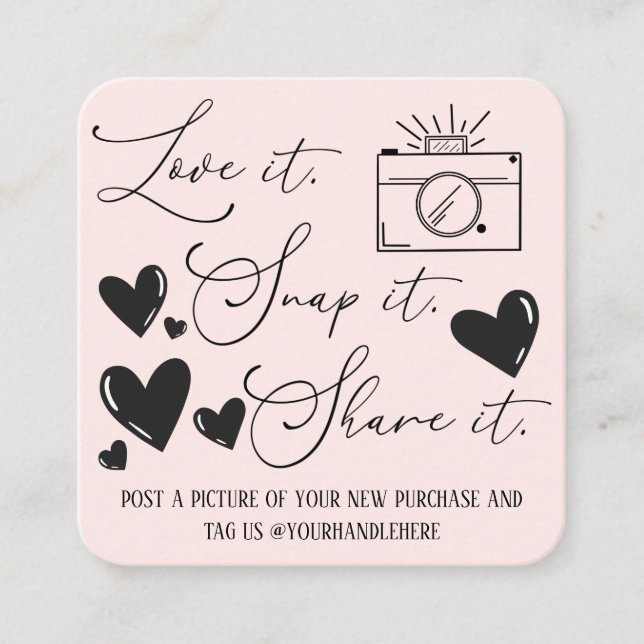 Love Snap Share Camera Hearts Script Etsy Business Square Business Card (Front)
