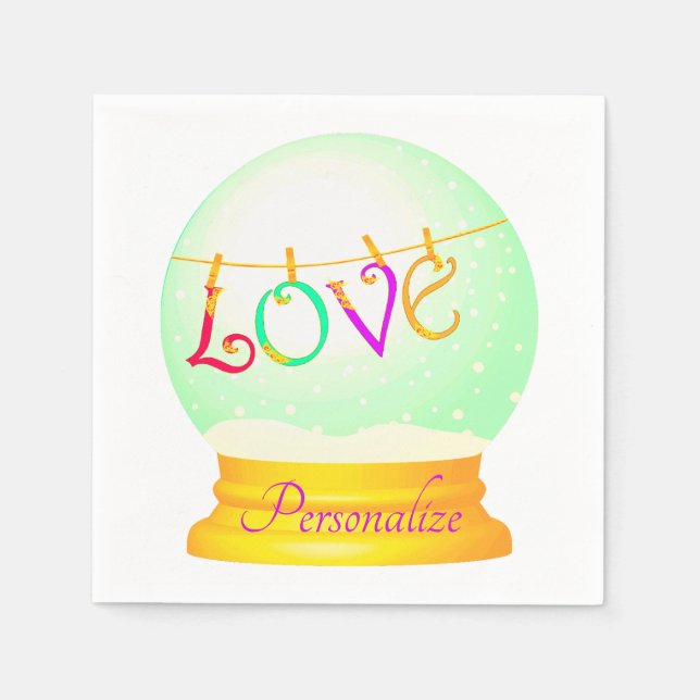 Love snow globe cute boho colourful  napkin (Front)