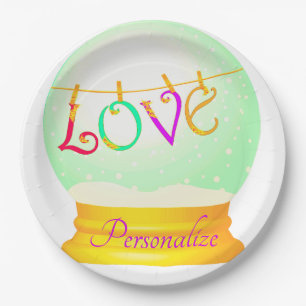 Love snow globe cute boho colourful paper plate