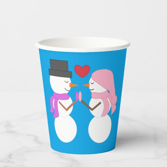 Love & Snowpeople - Blue-green: Christmas Party Paper Cups (Front)