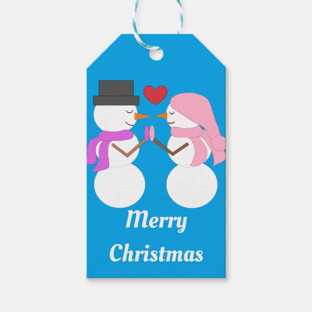Love & Snowpeople: Blue-green Gift Tags (Front)