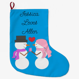 Love & Snowpeople: Blue-green Large Christmas Stocking