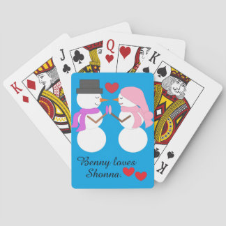Love & Snowpeople:  Blue-green Playing Cards