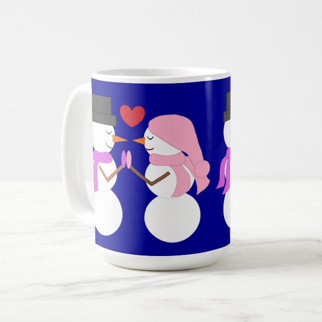 Love & Snowpeople: Dark Blue Coffee Mug (Front Left)
