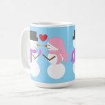 Love & Snowpeople: Light Blue Coffee Mug<br><div class="desc">Want some winter magic? Here are snowpeople in love. Love is so important,  and these snowpeople know that. Love,  snow,  and winter magic…what a great combination! Buy as is or add text. Choose from many backgrounds. Original work; (c) Sharon Lee Hudson. All rights reserved.</div>