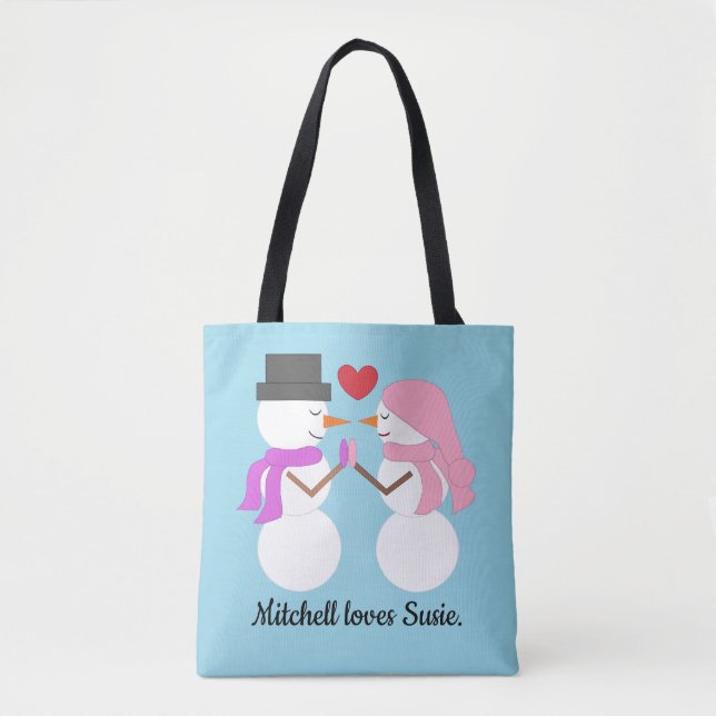 Love & Snowpeople: Light Blue Tote Bag (Front)
