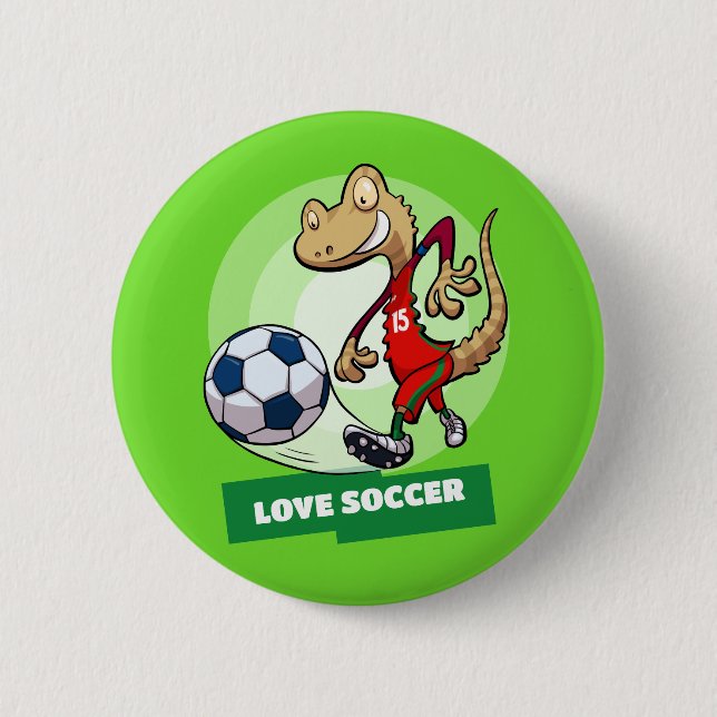 Love Soccer Cute Gecko Funny Soccer Player Cartoon 6 Cm Round Badge (Front)