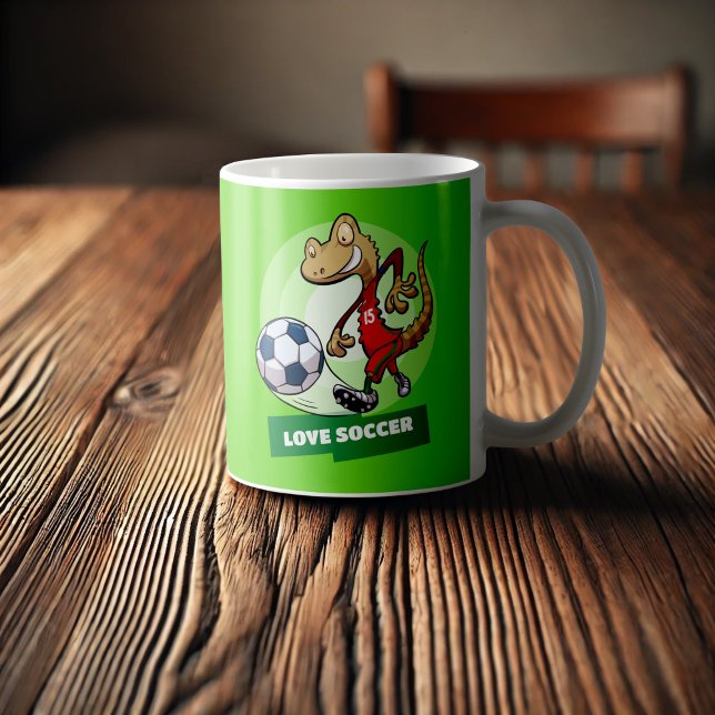 Love Soccer Cute Gecko Funny Soccer Player Cartoon Coffee Mug (Creator Uploaded)