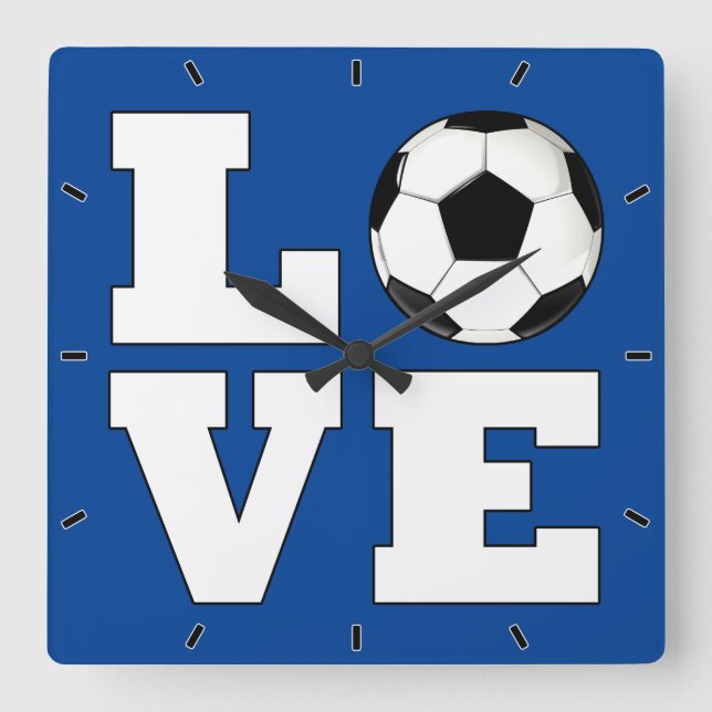 LOVE Soccer (Football) Custom Team Colour Sports Square Wall Clock (Front)