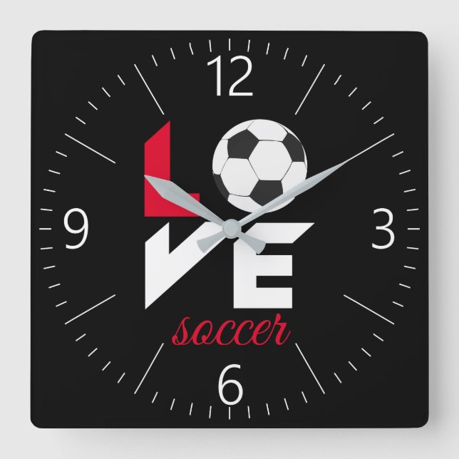 Love soccer square wall clock (Front)