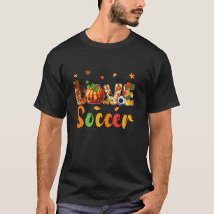 LOVE Soccer Thanksgiving Fall Leaves Matching Play T-Shirt