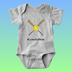 Love softball hashtag slogan sports baby bodysuit