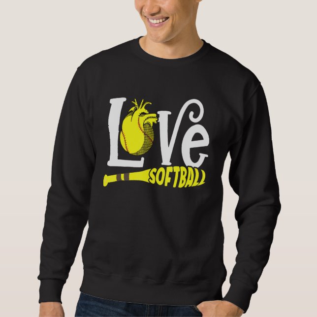 Love Softball Heart Ball Game Player Coach Sweatshirt (Front)