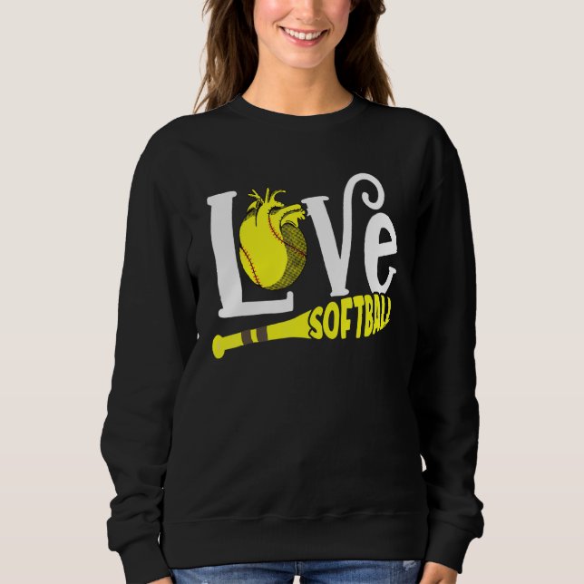 Love Softball Heart Ball Game Player Coach Sweatshirt (Front)