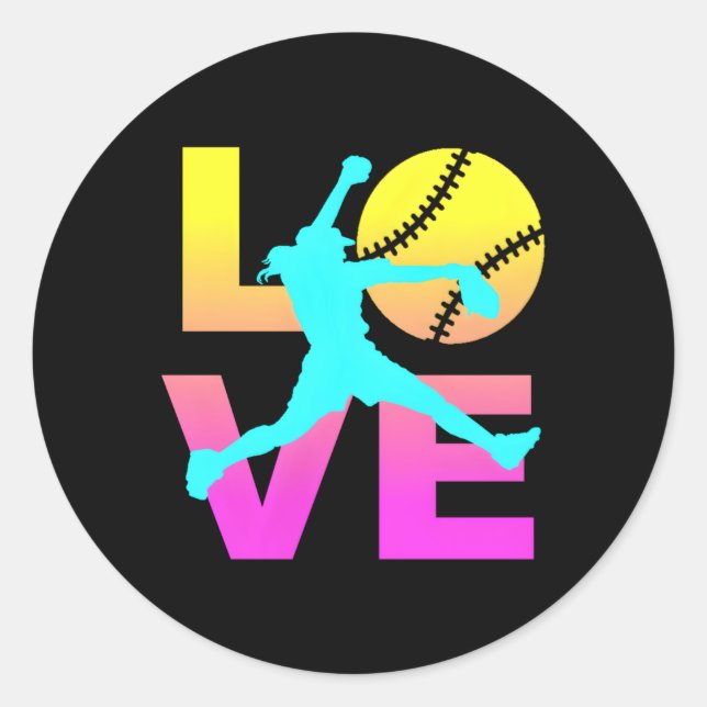 Love Softball N Classic Round Sticker (Front)