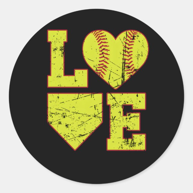 Love Softball Softball For Classic Round Sticker (Front)