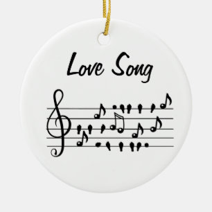 Love Song Bird Notes Black White Art Ceramic Tree Decoration