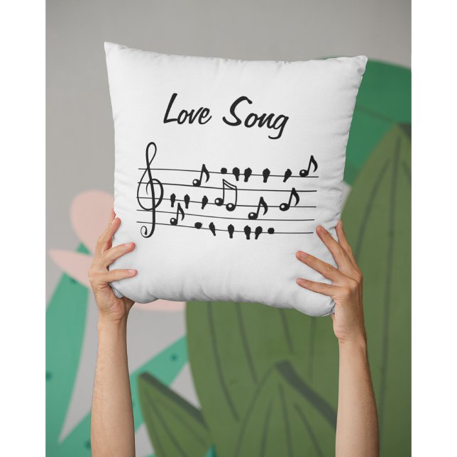 Love Song Bird Notes Black White Art Cushion (Creator Uploaded)