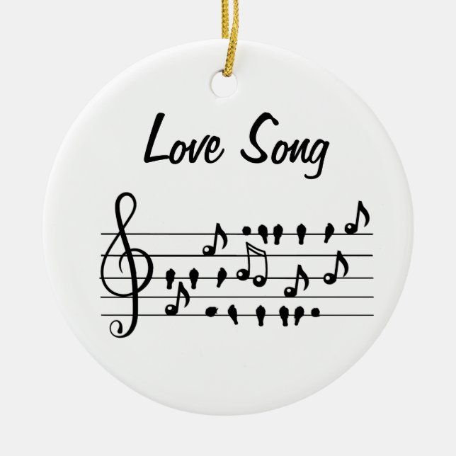 Love song, birds sitting in between musical notes  ceramic tree decoration (Front)