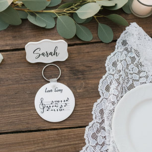 Love song, birds sitting in between musical notes key ring