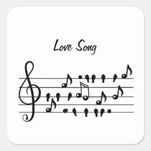 Love song, birds sitting in between musical notes  square sticker