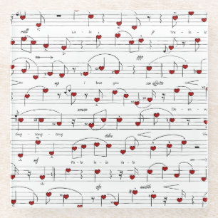 Love Song Red Hearts Music Score Glass Coaster