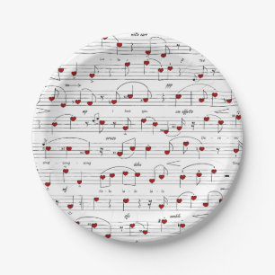 Love Song Red Hearts Music Score Paper Plate