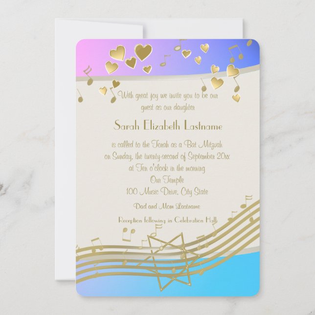 Love Songs Bat Mitzvah Invitation (Back)