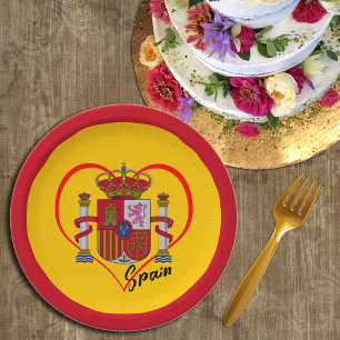 Love Spain party, patriotic Spanish flag, Heart Paper Plate