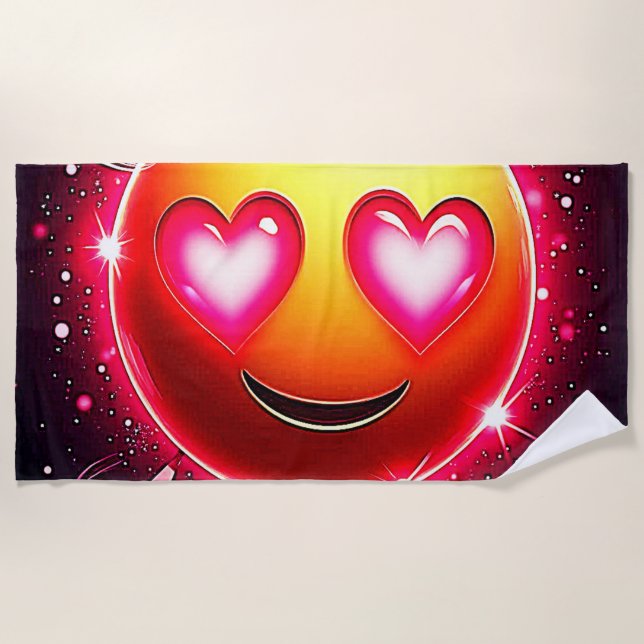 Love Sparkle Emoji Hearts Beach Towel (Front)