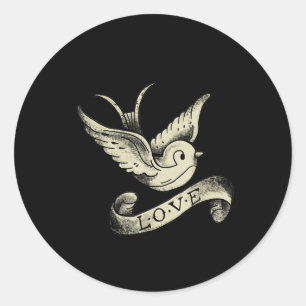 Love Sparrow Vintage Tattoo Design  Classic Round Sticker