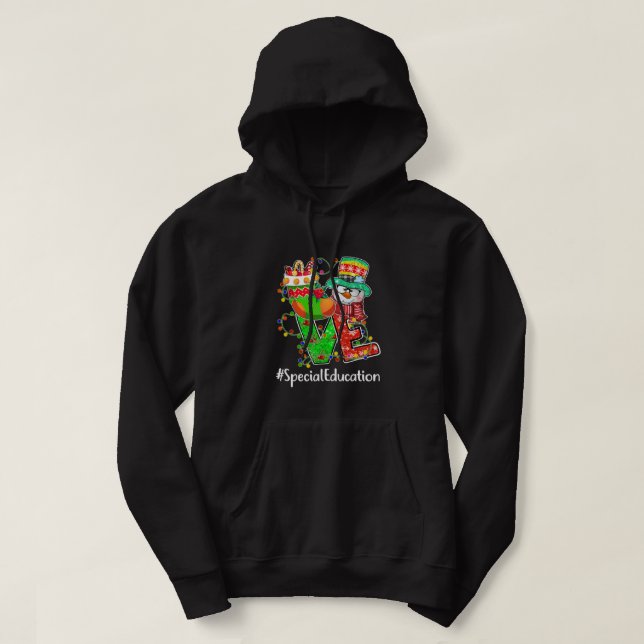 LOVE Special Education Snowman Santa Hat Christmas Hoodie (Design Front)