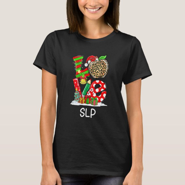 Love Speech Language Pathologist Plaid Apple Santa T-Shirt (Front)