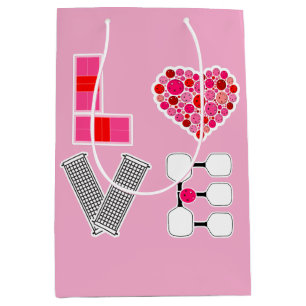 Love Spelled with Pickleballs Courts Net Paddles Medium Gift Bag