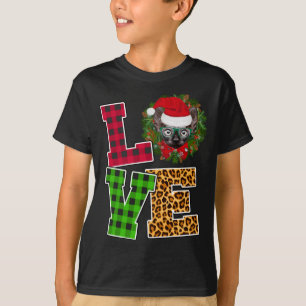 Love Sphynx Cat Santa Hat Leopard Funny Christmas  T-Shirt