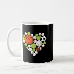 Love Sports Basball Football Sports Fan Heart Coffee Mug
