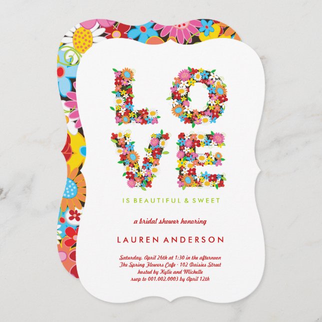 LOVE Spring Flowers Bridal Shower Party Invite (Front/Back)