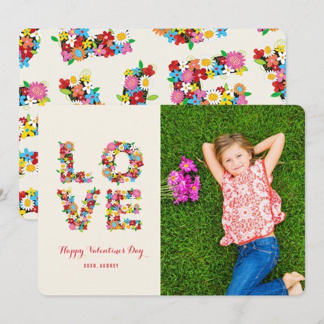 LOVE Spring Flowers Valentine's Day Photo Card (Front/Back)