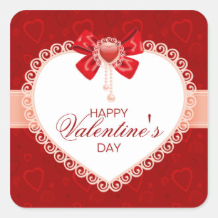 Love Square Stickers with Heart & Bow