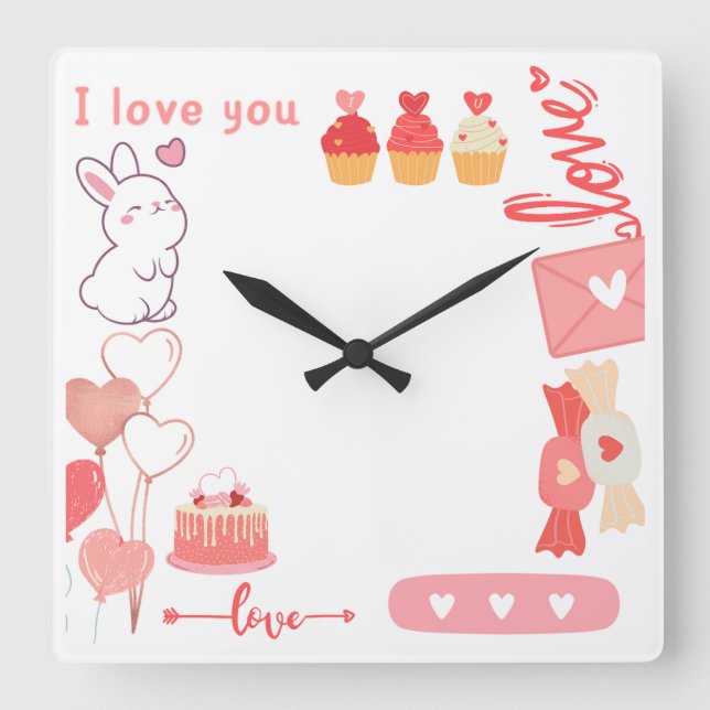 Love  square wall clock (Front)