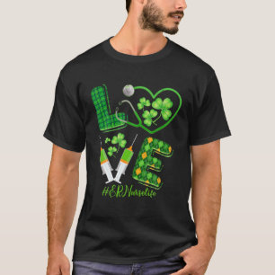 LOVE St. Patrick's ER Nurse Life Irish Shamrocks T-Shirt