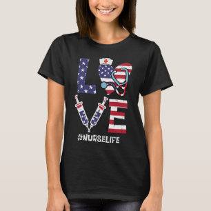 Love Stethoscope Nurse Fourth 4th Of July Nursing  T-Shirt