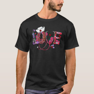 LOVE Stethoscope Nurse Life Valentine Day Leopard  T-Shirt