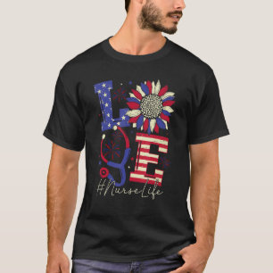 Love Stethoscope Rn Lpn Cna Nurse Life 4th Of July T-Shirt