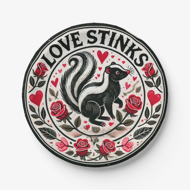 Love Stinks Skunks Valentine's Day                 Paper Plate (Front)