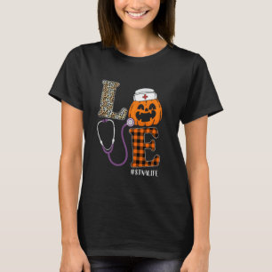 Love STNA Nurse Leopard Pumpkin Halloween Nurse Co T-Shirt