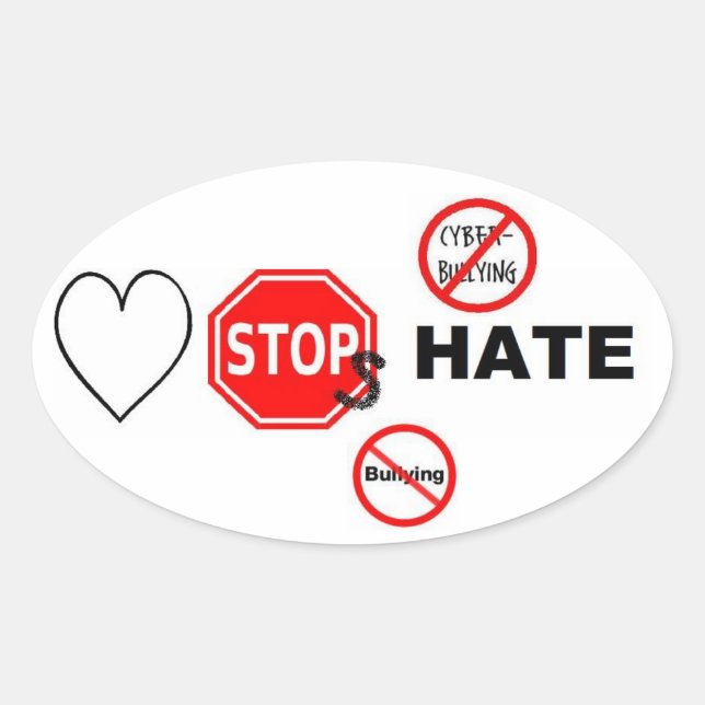 Love Stops Hate Oval Sticker (Front)