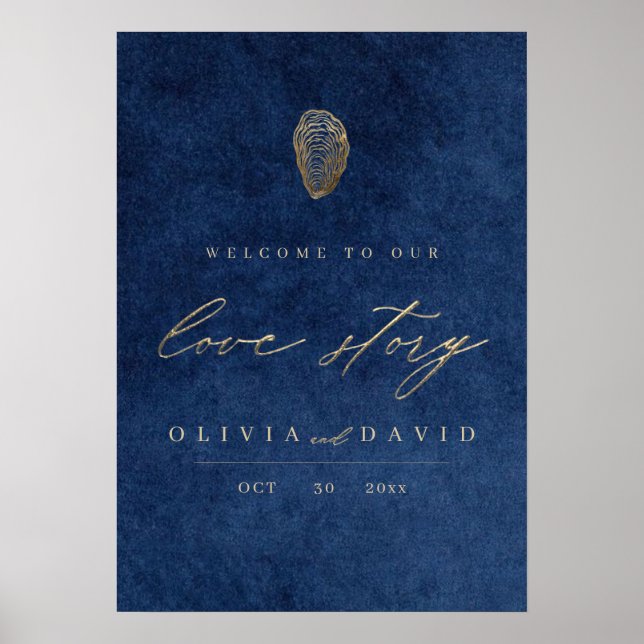 Love Story Blue Nautical Wedding Poster (Front)
