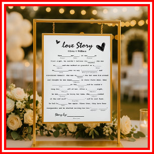  Love Story Game Funny Elegant Simple Wedding Poster